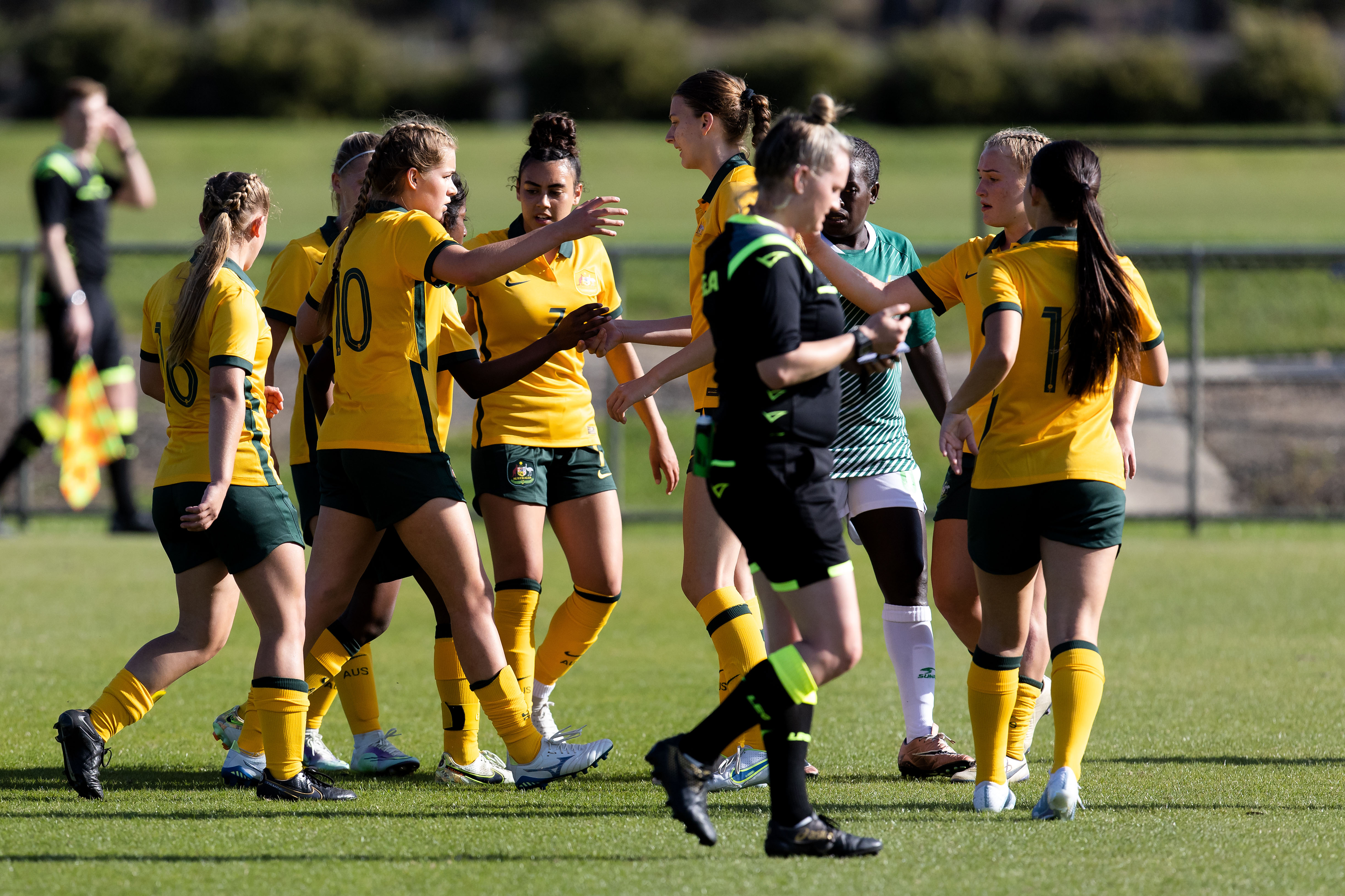 Australia celebrating a goal against the Solomon Islands Australia celebrating a goal against the Solomon Islands