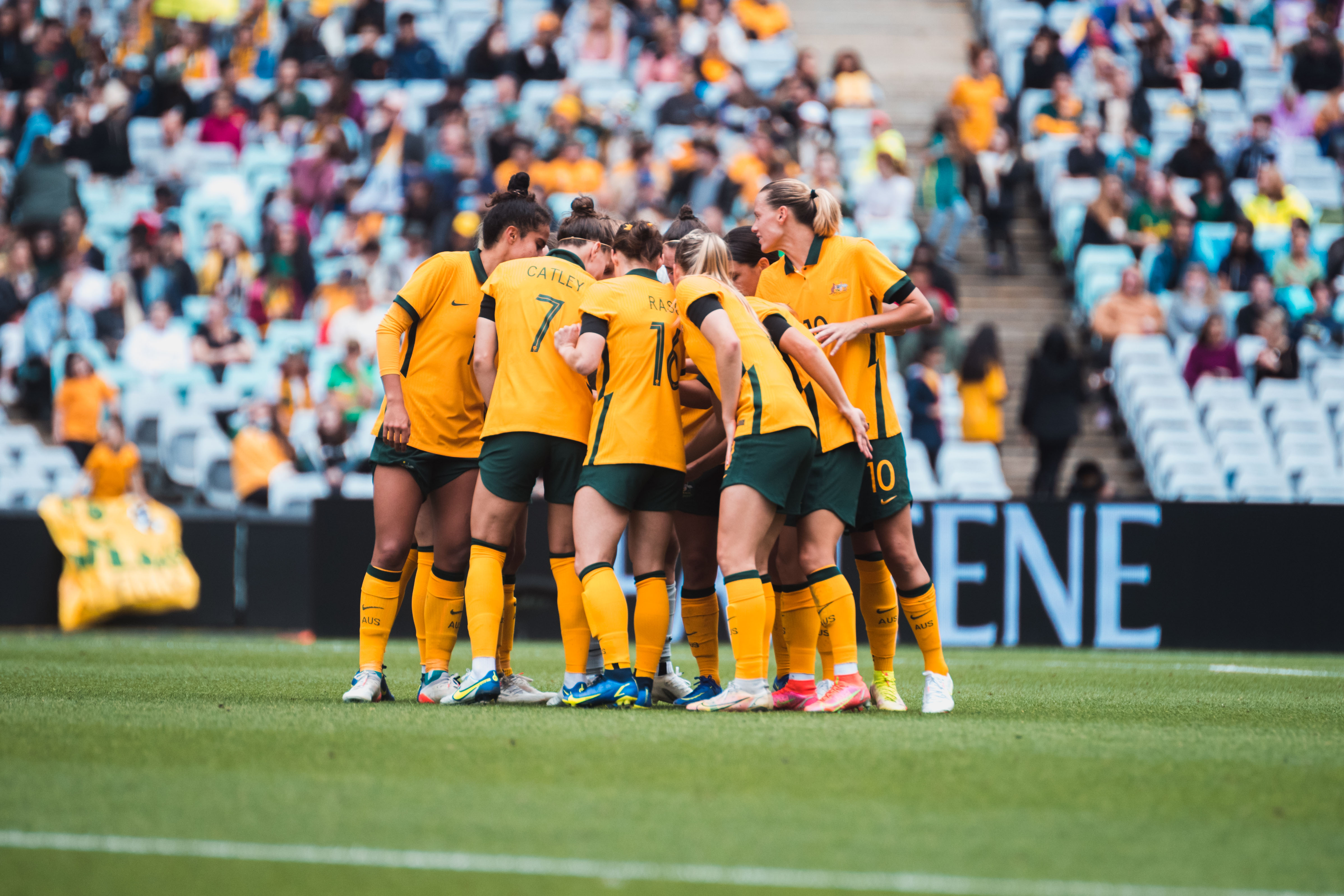 Australia during their international friendly against the USA at Stadium Australia in Sydney on November 27, 2021, in Sydney, Australia. (Photo: Ann Odong/Football Australia)