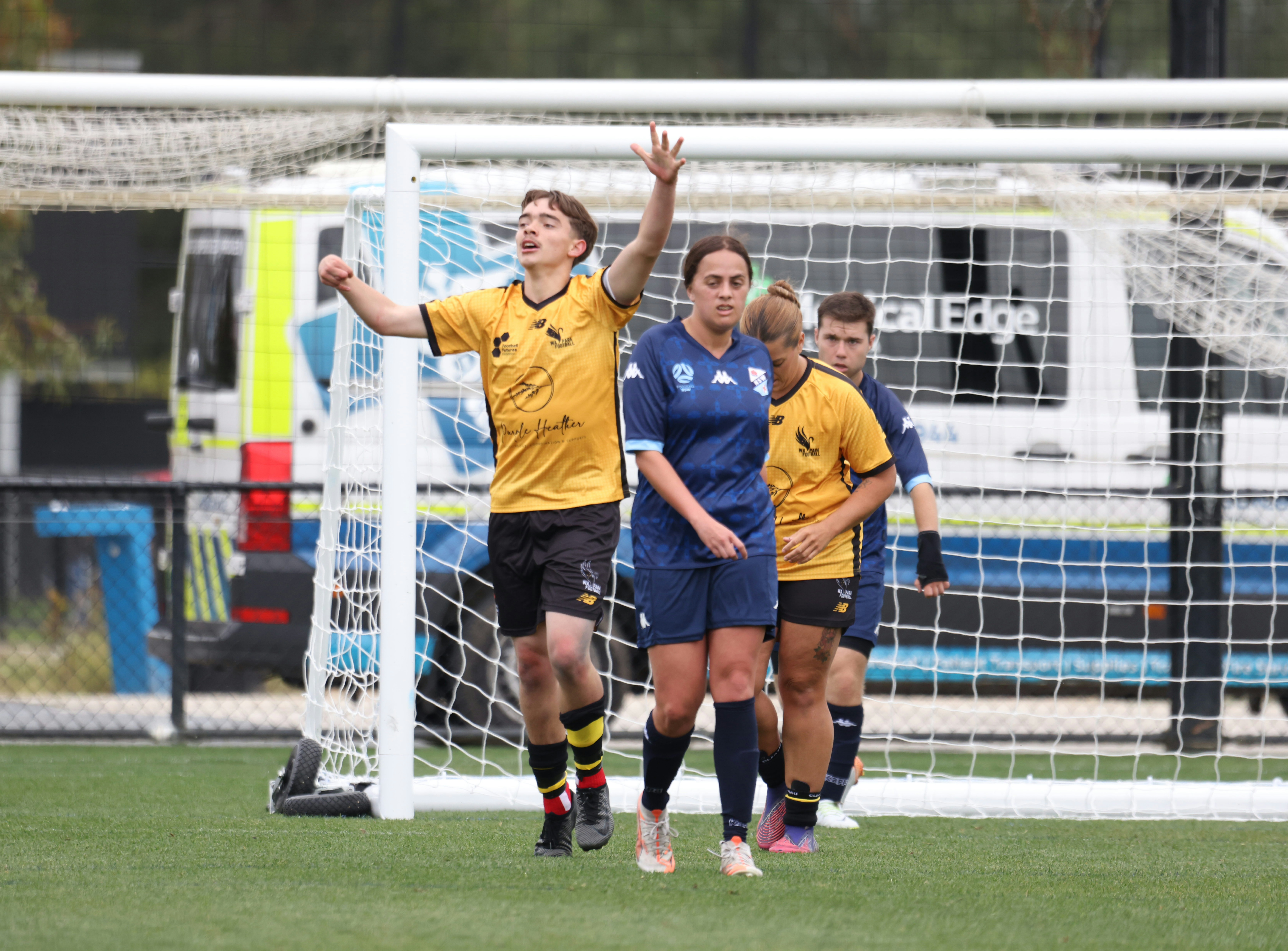 Rafferty Bacon celebrates scoring the match-winning goal against Football NSW