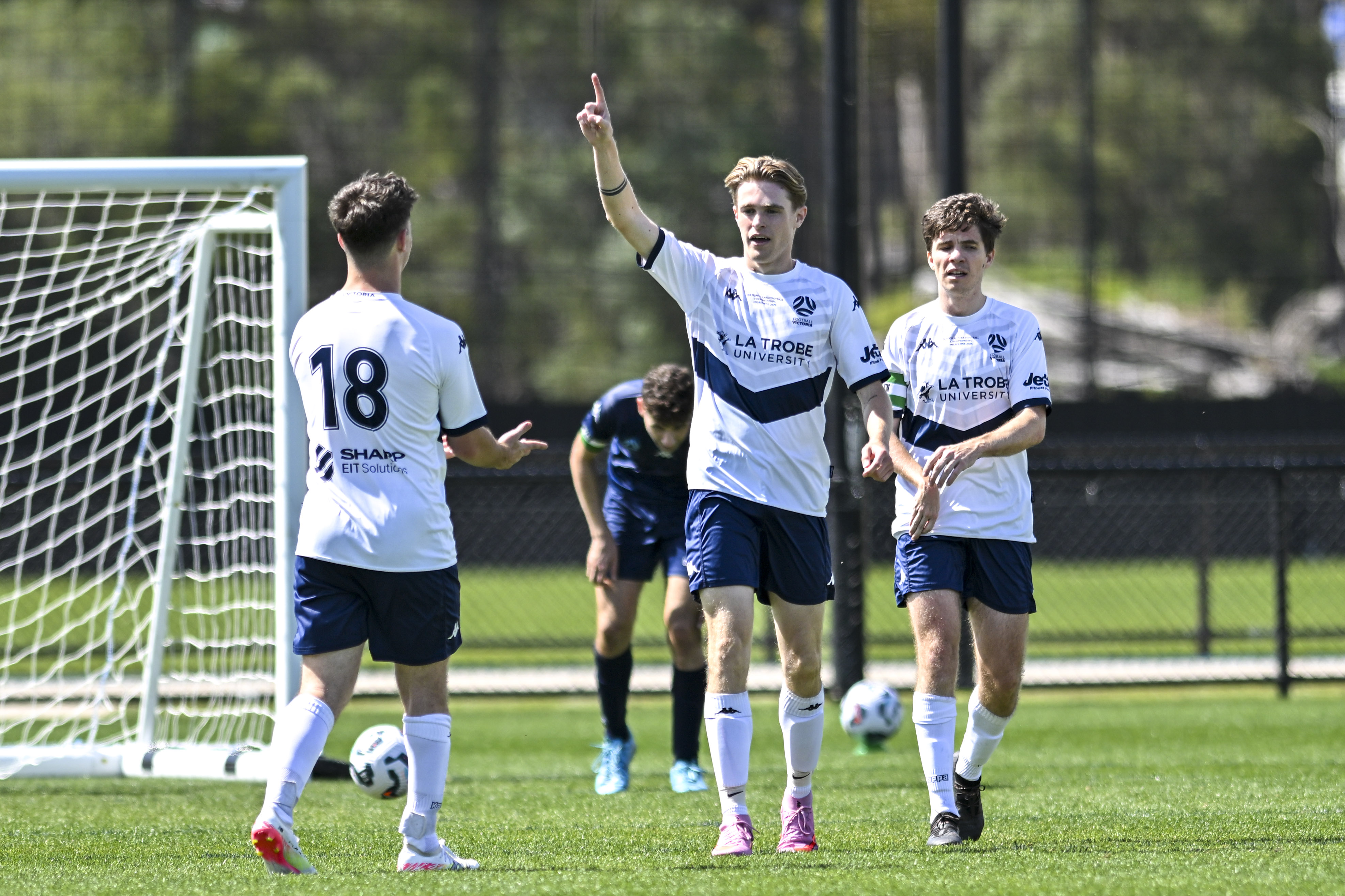 Football Victoria's Joshua Beekes celebrates a goal in their victory over Football NSW
