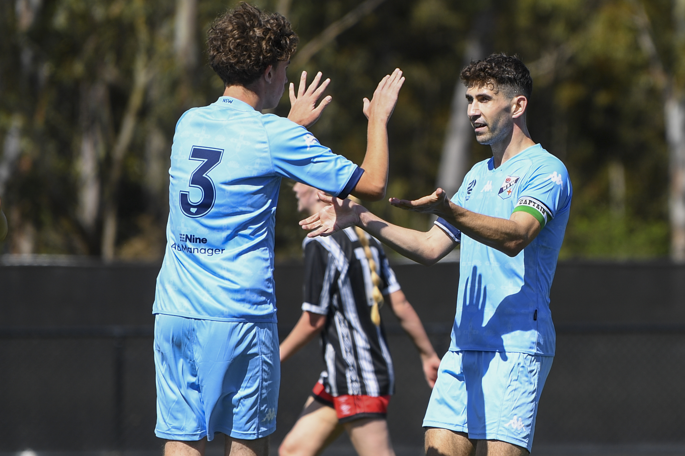 CommBank Pararoo Augustine Murphy celebrates one of his three goals against Northern NSW Football