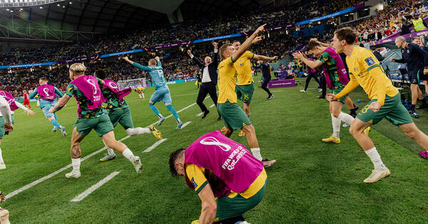 Socceroos celebrate advancing to the Round of 16 at the FIFA World Cup Qatar 2022