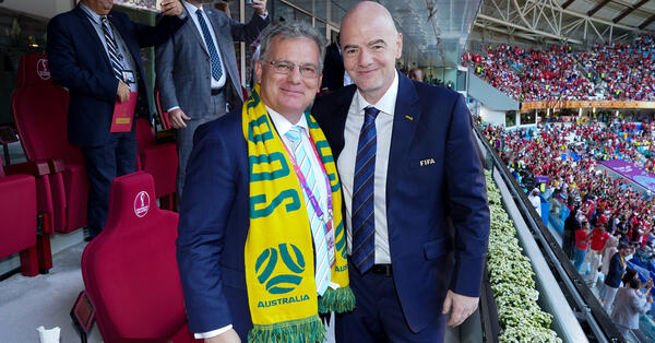 Football Australia Chair Chris Nikou and FIFA President Gianni Infantino at the FIFA World Cup 2022