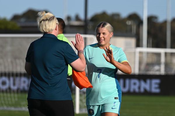 Eloise Northam hi-fives coach Kelly Stirton during game v Nepal IFCPF Asia Oceania Championships Matchday Two