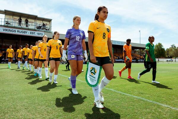 Young Matildas walk out against Vanuatu Viking Park Canberra PacificAus Four Nations Tournament