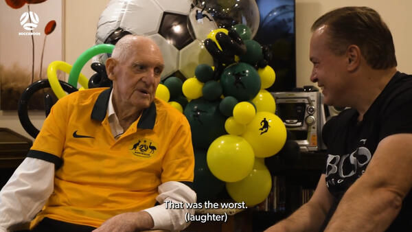Former Socceroo Alan Garside presented with special kit gift