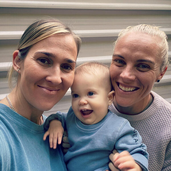 Tameka and Kirsty Yallop with baby Harley