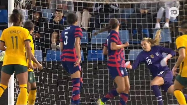CHANCE: Cooney-Cross - The young Matilda almost equalising