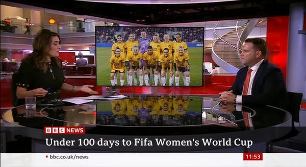 Football Australia CEO James Johnson talks the CommBank Matildas and the #FIFAWWC on BBC News in England